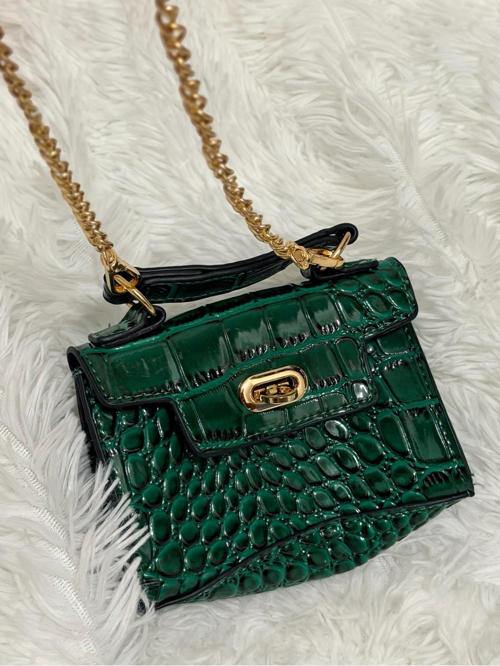 Emerald Croc-Embossed Mini Chain Shoulder Bag